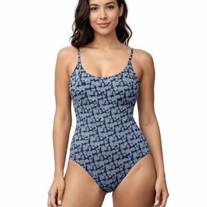 Andie Swim The Amalfi One Piece Swimsuit Floral Jacquard Blue Silver XS Sample